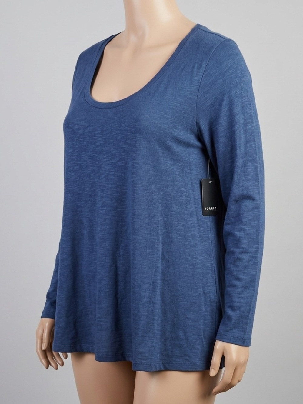 Torrid NWT Blue Vintage Slub Long Sleeve A-Line Scoop Tee comfortable jersey 1X